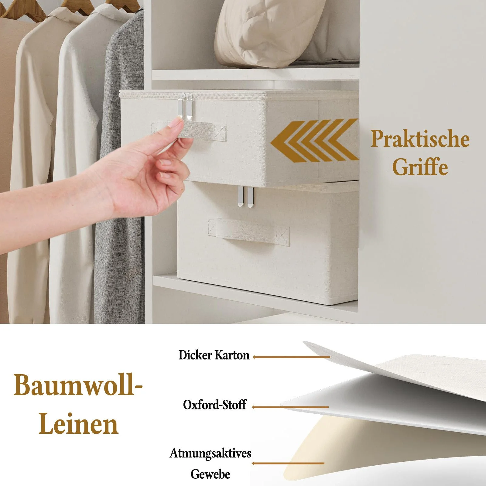 Große faltbare Aufbewahrungsbox mit Deckel – Stoffbox für Kleidung & Haushalt